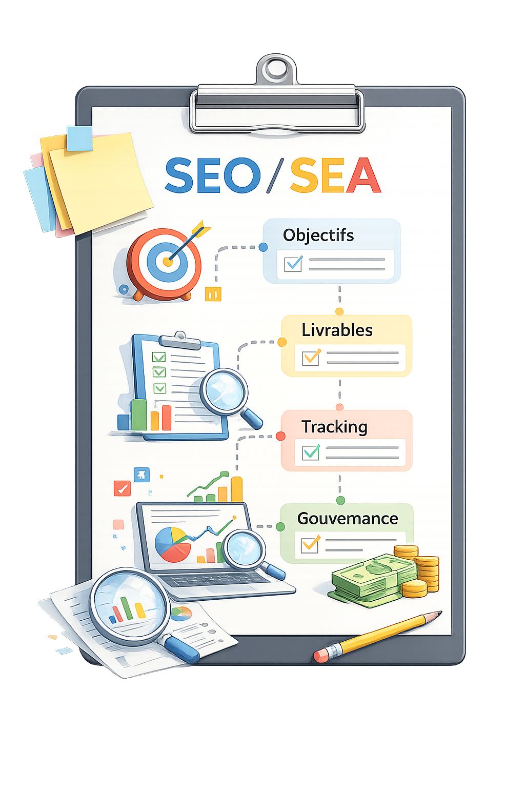 Illustration cahier des charges SEO et SEA